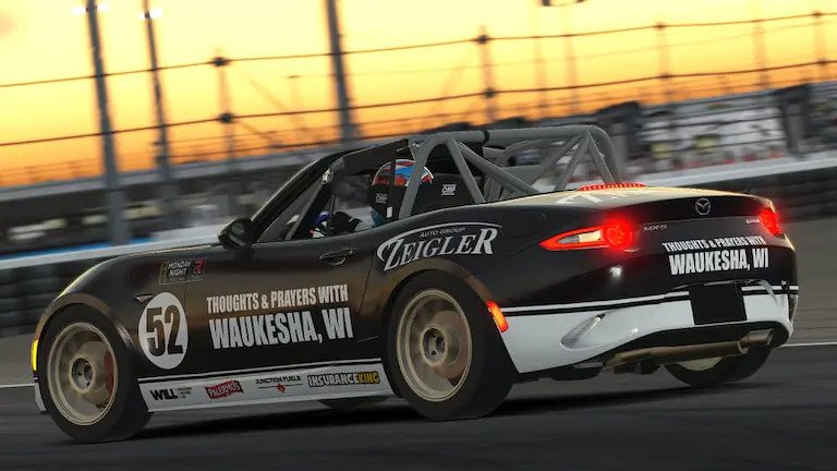 Josh Bilicki's race car as the sun sets